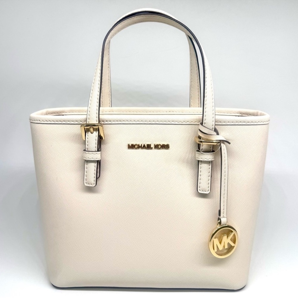 Michael Kors XS Jet Set Travel Top Zip Tote Bag Leather Light Cream